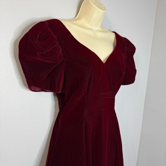 JUMP Vintage Velvet Puff Sleeve V-Neck  Fit & Flare Mini Dress Dark Romantic 7/8 - Picture 4 of 14